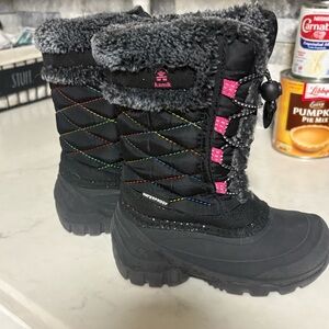 Kids Size 11 Kamik Black and Pink Quilted Winter Boots